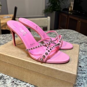 NEW Christian Louboutin Tatoosh Spikes Pink Leather Sandals 85mm Size 39.5